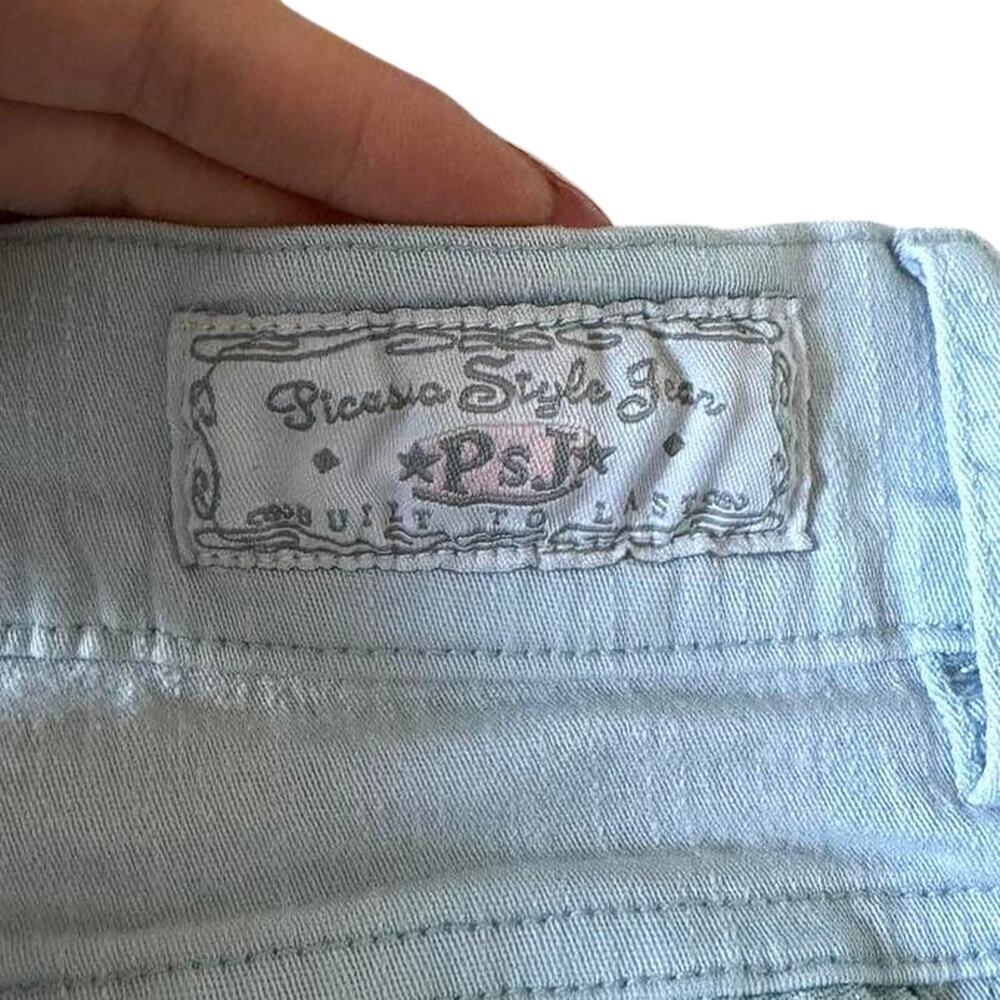 Vintage Y2K Picasso Style PSJ Baby Blue Bootcut Low Rise Flare Jeans Size 6 M - Picture 5 of 8